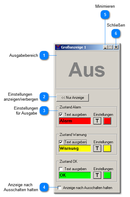 Einstellungen für Ereignismelder Großanzeige